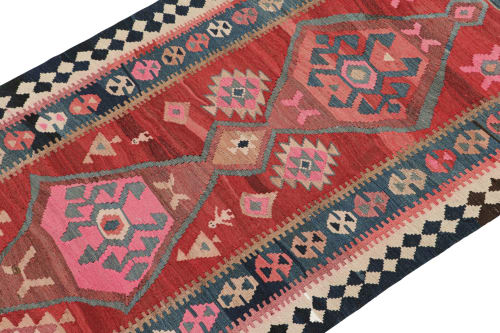 Vintage Shahsavan Persian Kilim in Red, Blue & Pink Patterns | Area Rug in Rugs by Rug and Kilim