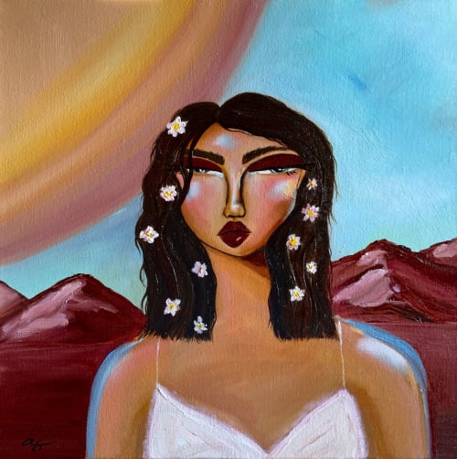 Flowers - Woman with Daisies in Hair | Oil And Acrylic Painting in Paintings by Amy Straley