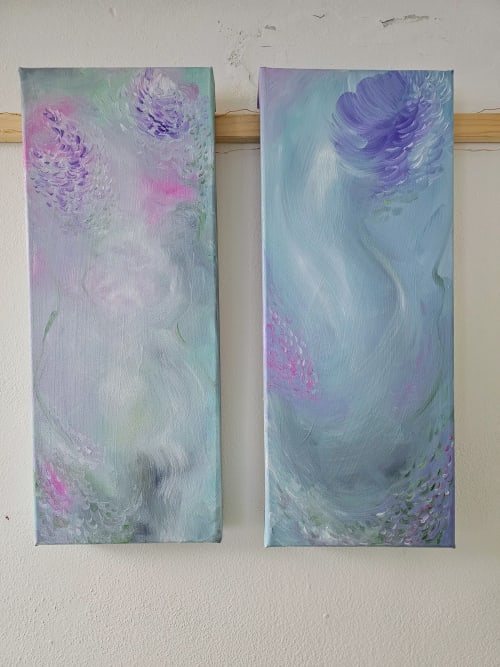 The Symphonies - Soft abstract floral paintings diptych | Paintings by Jennifer Baker Fine Art