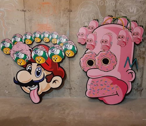 Pixel Bar, Homer Donut and Mushroom Mario. | Paintings by JALLEN Art and Design