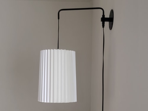 Industrial sconce with pleated toten lampshade, black and w | Sconces by Studio Pleat