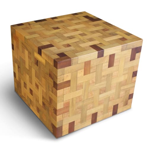 Cube-Shaped Table with Combination Species of Wood, Marco | Side Table in Tables by Costantini Design