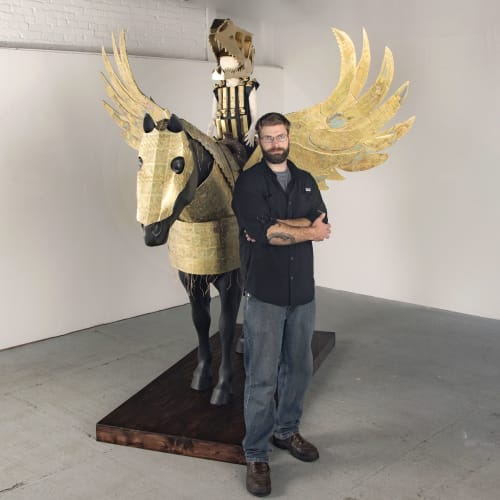 Pegasus Armor, Horse and Rider | Sculptures by Joshua Goode | Joshua Goode Studio in Dallas