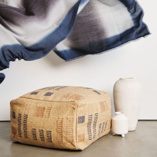 Wheat Handloom Jute Cotton Floor Pouf Cover | Pillows by Studio Variously
