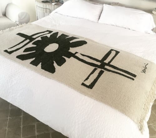SERIOUS PLAY: 2M LONG HANDWOVEN THROW | US $930 RETAIL | Linens & Bedding by BLACK LINE CRAZY | Designed by artist Mary van de Wiel