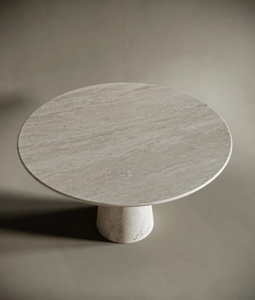 Dining Round Travertine Table - Kitchen Marble Table Top | Dining Table in Tables by TigerWoodAtelier
