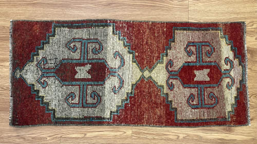 Vintage Turkish rug doormat | 1.11 x 3.9 | Small Rug in Rugs by Vintage Loomz