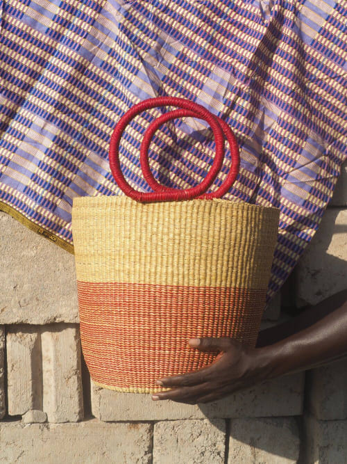 Red Natural Fiber Toma Basket | Storage Basket in Storage by AKETEKETE