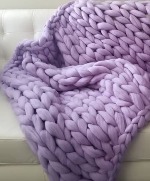 50"×70" Chunky Knit Merino Wool blanket | Linens & Bedding by Knit Like A Boss