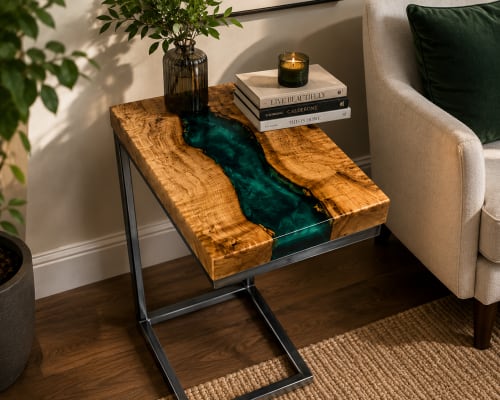 Luxury Epoxy C-Shape Side Table, Resin Wood End Table | Tables by Innovative Home Decors