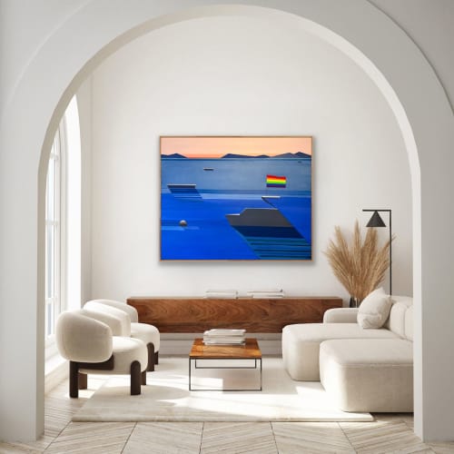 A Boat Named Freedom. 48” x 60”, acrylic on canvas | Oil And Acrylic Painting in Paintings by Shilo Ratner