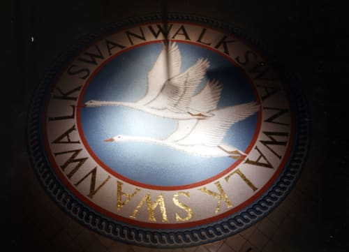 Swan Walk Circular Mosaic Floor Inlay | Public Mosaics by Paul Siggins - The Mosaic Studio | Swan Walk in Horsham