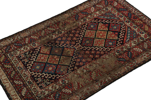 Antique Caucasian Rug in Beige, Blue & Red Geometric Pattern | Area Rug in Rugs by Rug and Kilim