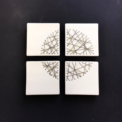 Set Of 4 Stitched Ceramic Squares | Wall Sculpture in Wall Hangings by Elizabeth Prince Ceramics