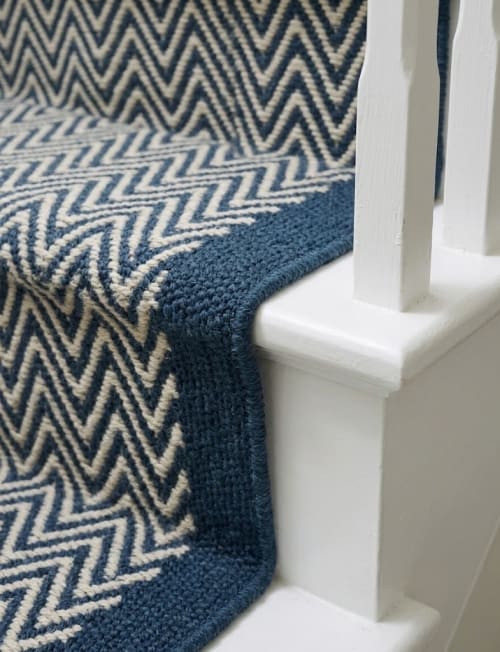 Handwoven Woolen Blue Runner Rug | Rugs by Evergreen Carpets