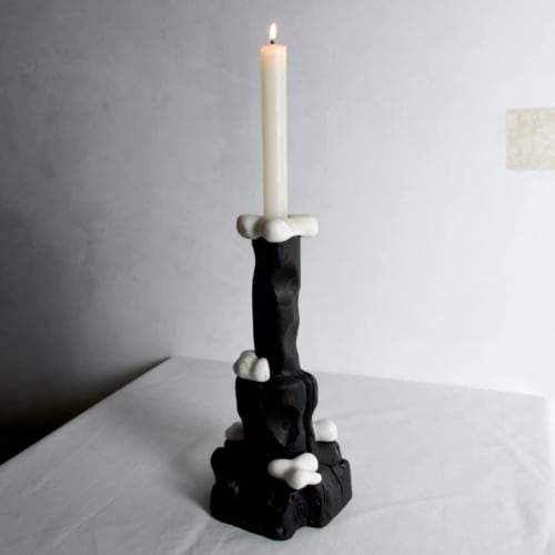 Cumulus Candle Holder — Yakisugi Wood & Marble | Decorative Objects by Gabor Gobi