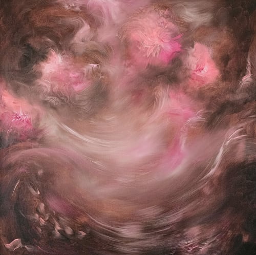 Ballerina ~ Warm brown and pink abstract floral painting | Paintings by Jennifer Baker Fine Art