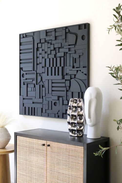 Geometric Wall Art, Wood Wall Art, Large Wooden Mosaic, Dark Wall Decor 