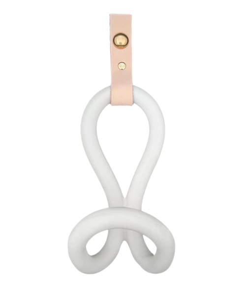 Ceramic, Leather & Brass Infinity Wall Hook - Snow | Hardware by Alissa Goss Ceramics & Pottery