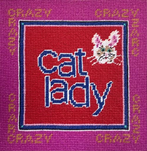 hand-embroidered needlepoint CAT LADY pillow * OOAK | Pillows by Cheryl W