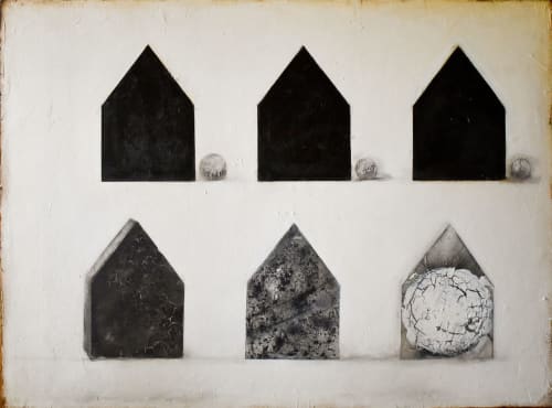 Six Houses, Five Spheres | Oil And Acrylic Painting in Paintings by Candace Compton Pappas