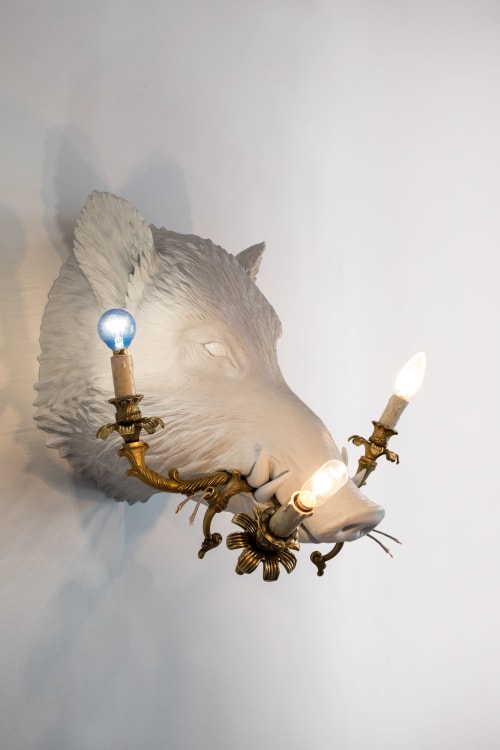 What a Boar! (Boar with lamp) | Sculptures by MARCANTONIO