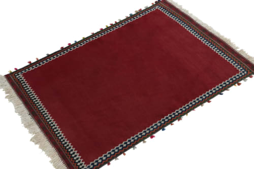 Vintage Kilim Red Open Field with Multicolor Geometric | Area Rug in Rugs by Rug and Kilim