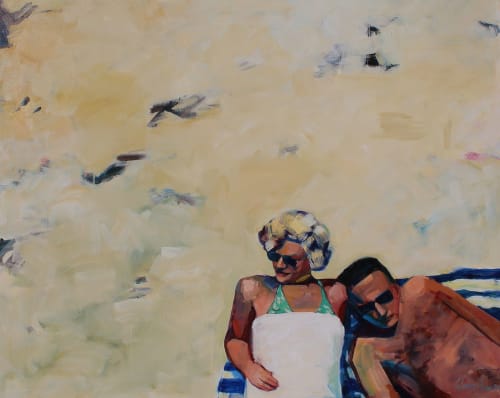 'Couple at the Beach', 48x60 original oil painting | Oil And Acrylic Painting in Paintings by T.S. Harris aka Tracey Sylvester Harris