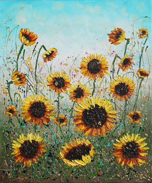Sunflower Joy Original Acrylic Painting 30 x 36 | Oil And Acrylic Painting in Paintings by DaggArt