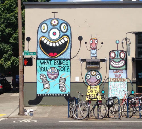 Questions For Humans Stark Street Mural | Murals by Gary Hirsch (botjoy) | Sweetpea Baking Co. in Portland
