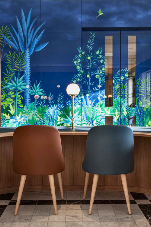 Rousseau-esque eglomise panels to the interior of the International Services Lounge | Art & Wall Decor by Sterling Studios | Selfridges & Co8455 in London