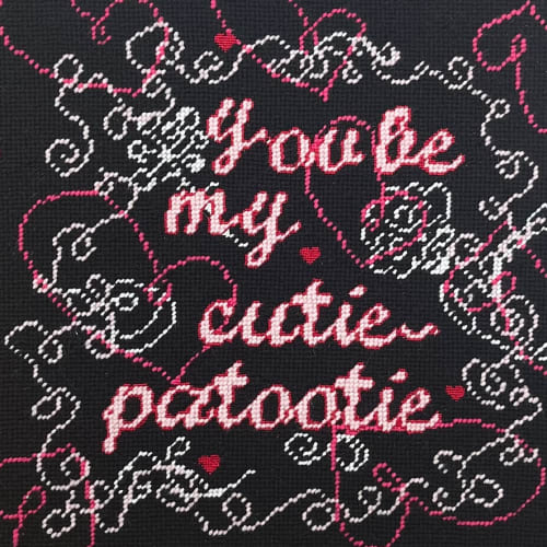 hand-embroidered needlepoint CUTIE-PATOOTIE pillow, OOAK | Pillows by Mommani Threads