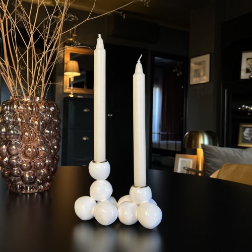 Arty White Candleholder "Small Pearls" for 2 Candles Sphere | Candle Holder in Decorative Objects by IRENA TONE