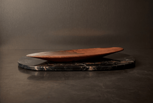Walnut Sculpture Bowl on Nero Portoro Marble Base | Decorative Plate in Decorative Objects by Holzkunst Samuel Meisinger