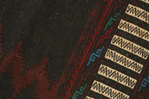 Vintage Afghan Kilim in Chocolate Brown with Red Chevrons | Rugs by Rug and Kilim