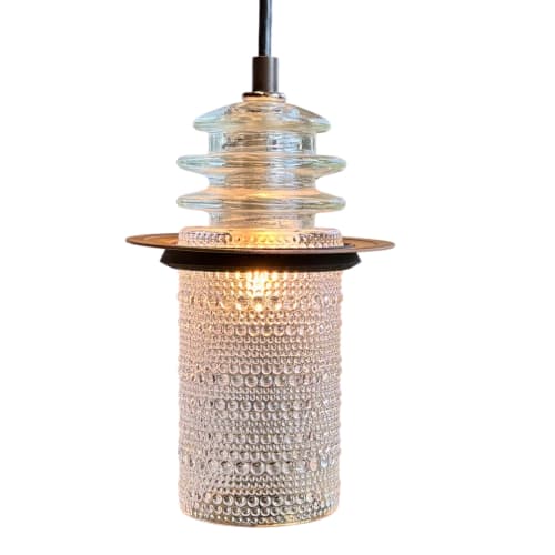 Beaded Glass Insulator Light Pendant Clear with Rusted Metal | Pendants by RailroadWare Lighting Hardware & Gifts