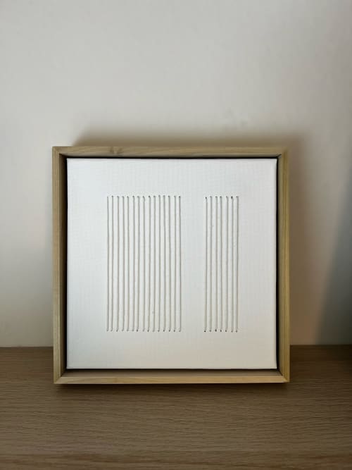 "Calm Lines" Framed Minimalist Embroidery on Canvas | Wall Hangings by je.nicci