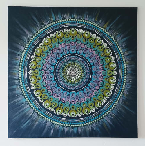 Aurora | Northern Lights Mandala Masterpiece | Oil And Acrylic Painting in Paintings by Kriandala