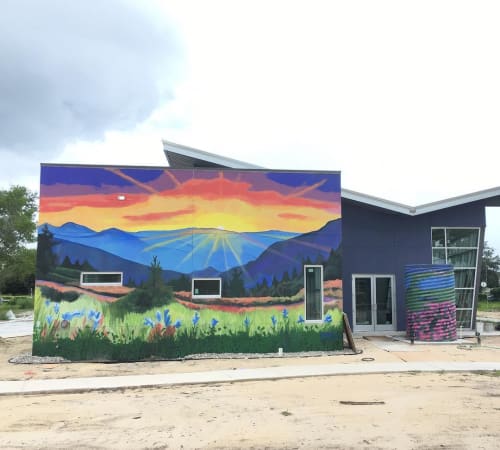 Wildflowers, sunset and mountain mural | Murals by Truman Adams | WellCome OM Integral Healing & Education Center in Spring Hill