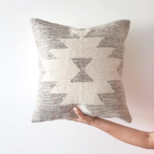 Cairo Handwoven Wool Pillow Cover – Grey & Cream Geometric | Cushion in Pillows by Mumo Toronto
