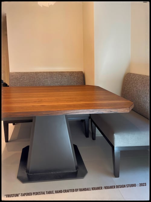 Kitchen Pedestal Table > Wood + Black Patina Steel base | Banquette Table in Tables by Kramer Design Studio / Randall Kramer