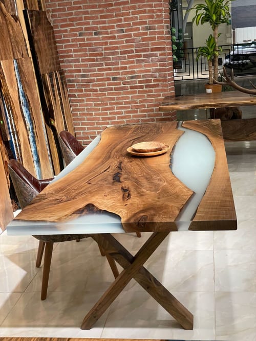 White Epoxy Dining Table - Walnut Resin Table | Tables by Gül Natural Furniture