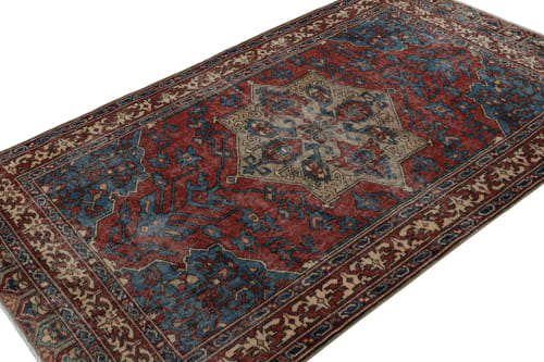 Vintage Zeki Müren Rug in Red & Blue Geometric patterns | Area Rug in Rugs by Rug and Kilim