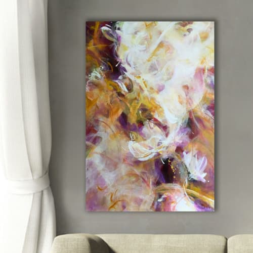Abstract Art, Soft Layers in purple, gold, white, cranberry | Paintings by Lynette Melnyk