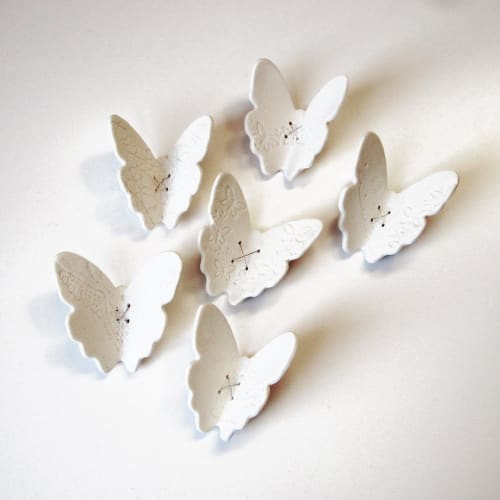 6 Original White Porcelain Ceramic And Sterling Silver | Wall Sculpture in Wall Hangings by Elizabeth Prince Ceramics