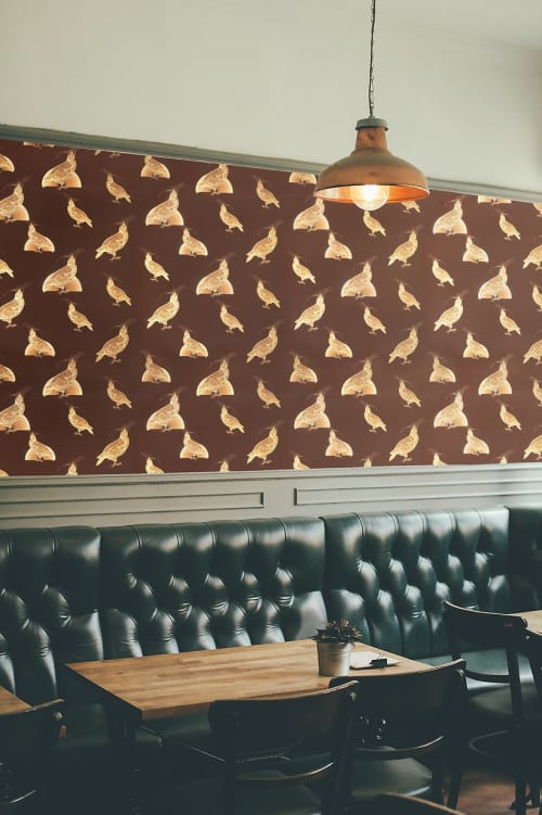 Glow Bows | Gold On Cappuccino | Wallpaper in Wall Treatments by Weirdoh Birds