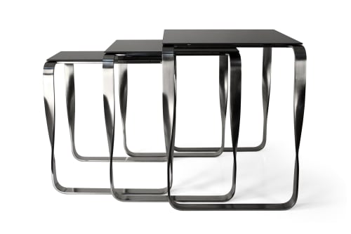 Nest Side Table, Aged Silver & Black Glass, Contemporary Des | Tables by Jover + Valls