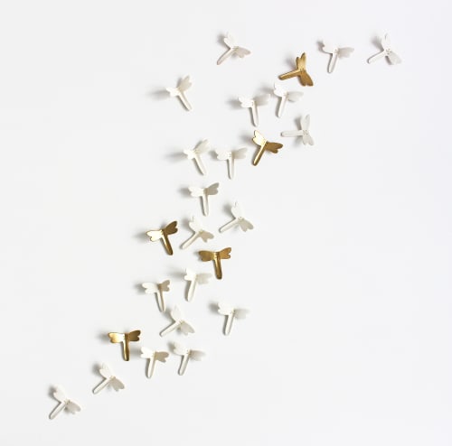 Original Artwork set of 25 wall hanging ceramic dragonflies | Wall Sculpture in Wall Hangings by Elizabeth Prince Ceramics