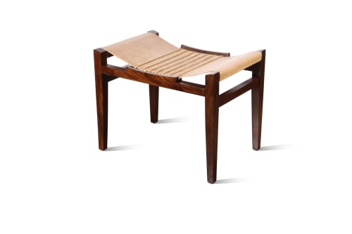 Luzio Leather Stool in Argentine Rosewood & Leather Cording | Chairs by Costantini Design