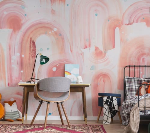 Coral Rainbow Art Wallpaper | Wall Treatments by Dana Mooney Art
